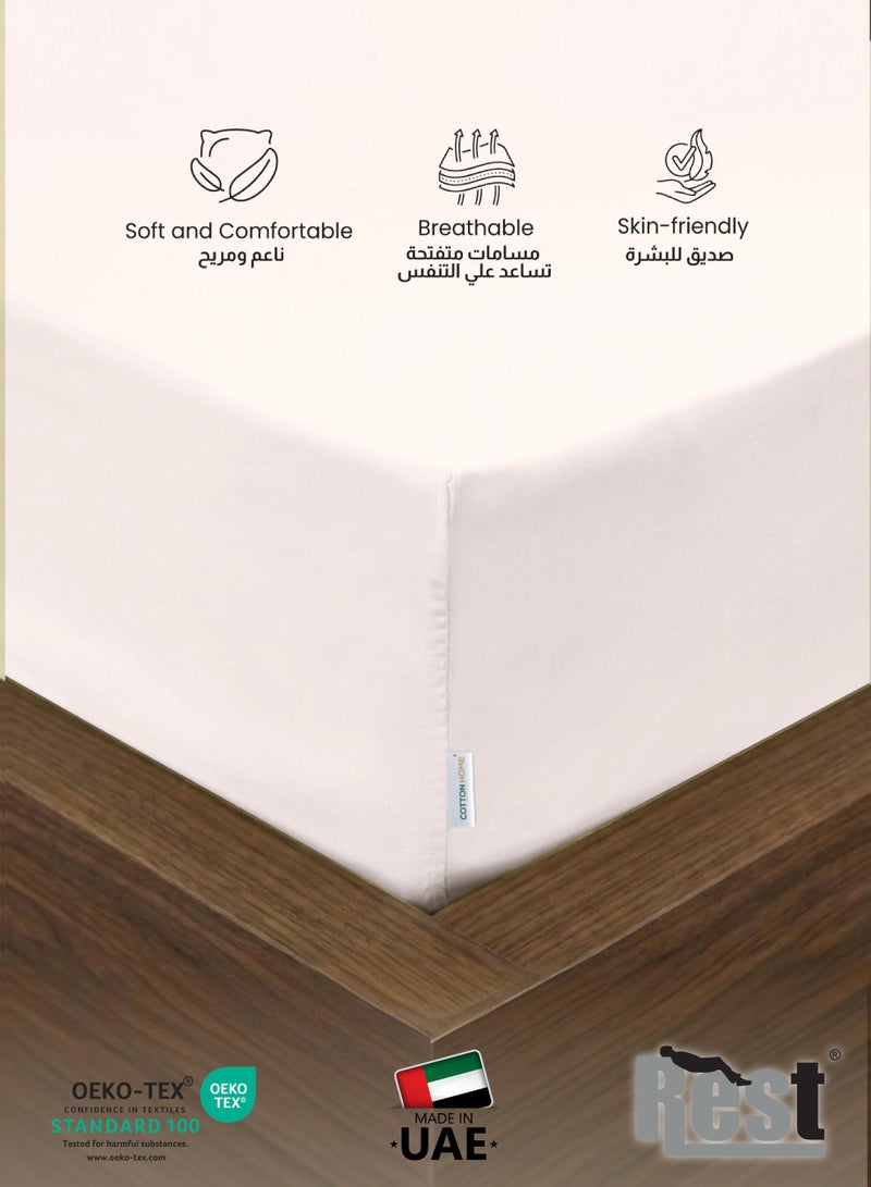 ريست REST 3-Piece Ivory Plush 160x200+30cm Fitted Bedsheet Set Includes 1 Deep Pocket Fitted Bedsheet and 2 Pillow Covers, Breathable and Machine Washable - Image 2